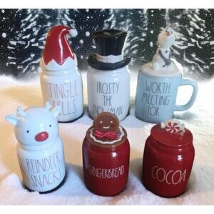 Rae Dunn Festive Winter Christmas Baby Canisters Snowman Cocoa Peppermint
